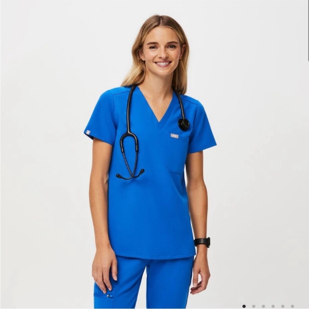 Figs Bright Blue Women's V-Neck Scrub Top